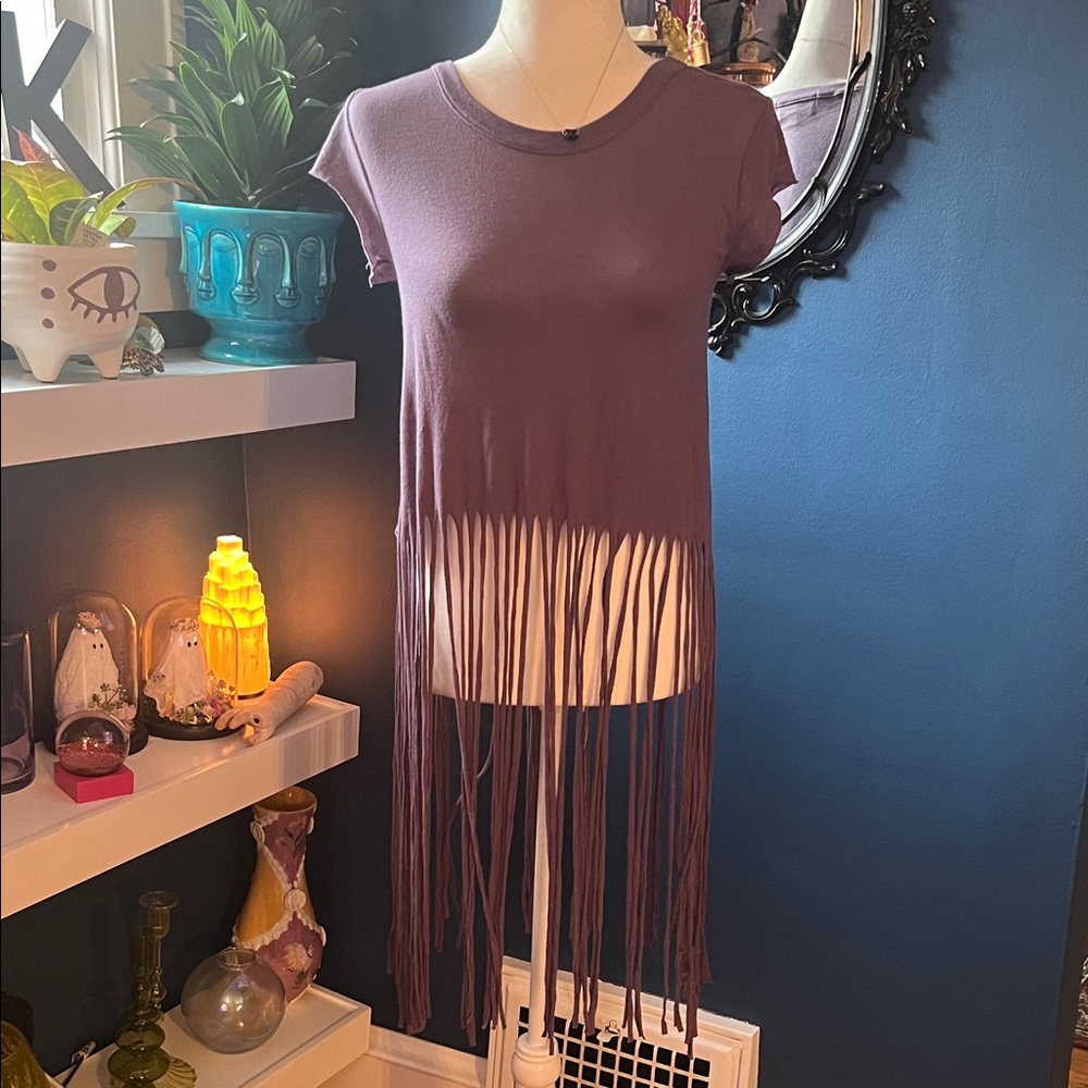 Wildfox Purple Fringe Short Sleeve Top